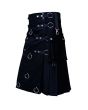 Black Long Fashion Utility Kilt 