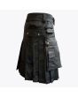 Black Leather Kilt with Cargo Pockets