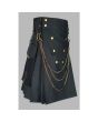 Black Utility Kilt With Golden Chain 