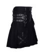 Black Cotton Kilt Gothic Throng With Leather Straps 