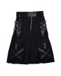 Black Cotton Kilt Gothic Throng With Leather Straps 